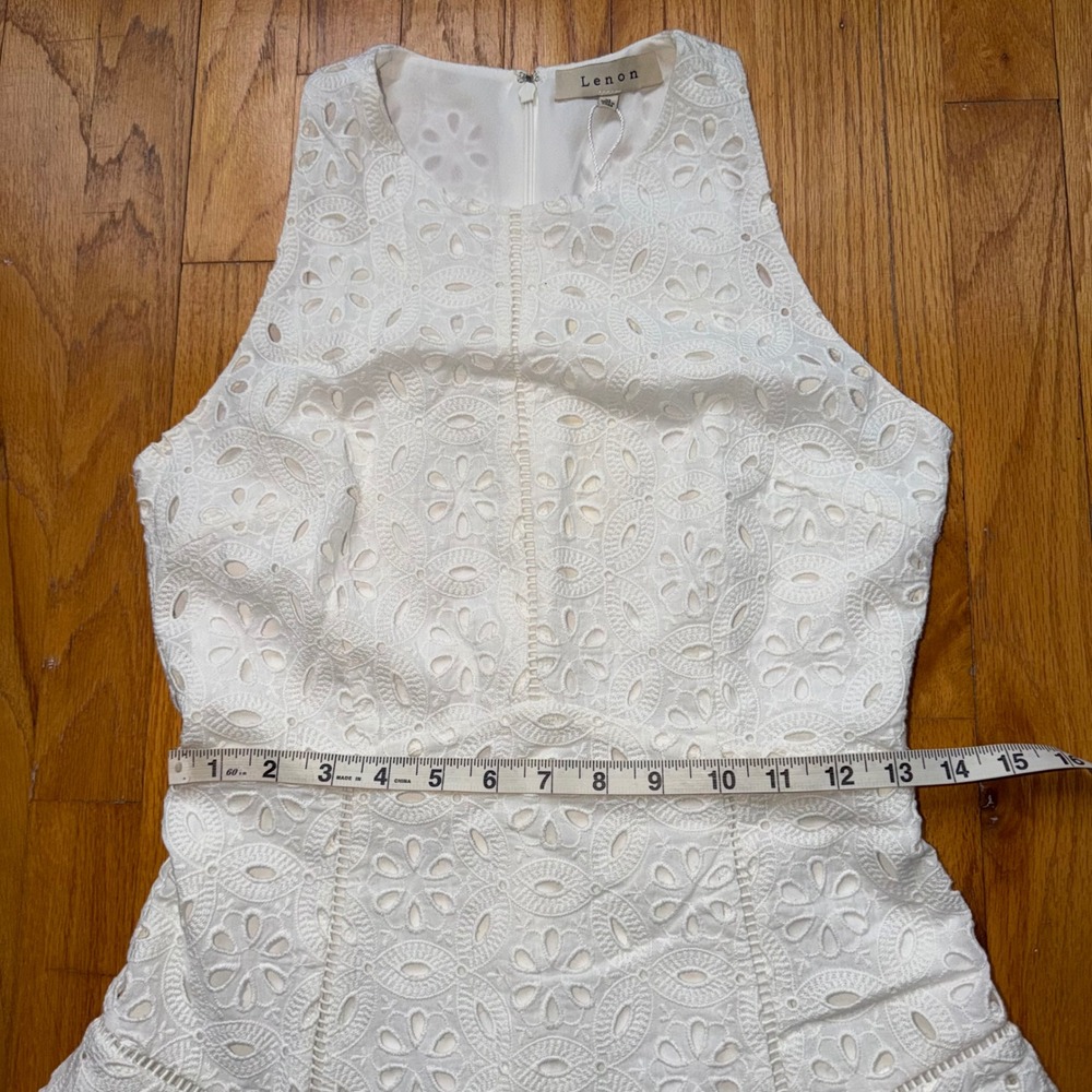 NEW Lenon White Eyelet Lace Tiered Ruffle Sleeveless Dress XS Brunch Bridal - Picture 10 of 11